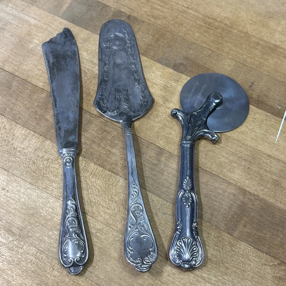 Vintage Silverplate Serving Utensil Lot Sheffield Pizza Cutter Cake Server Knife